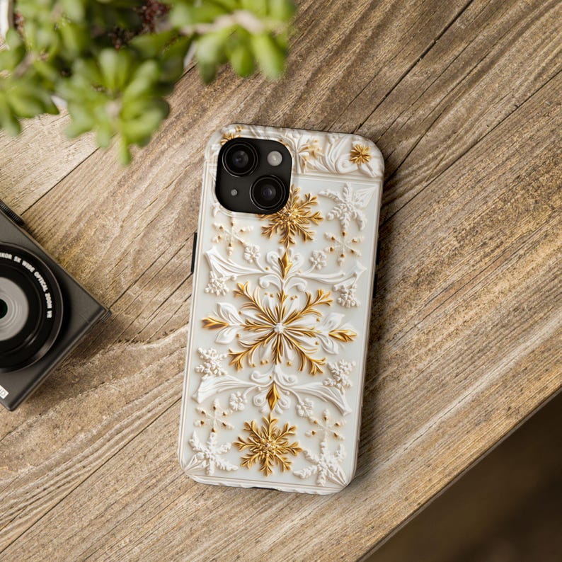 White & Gold Christmas Tile Phone Case